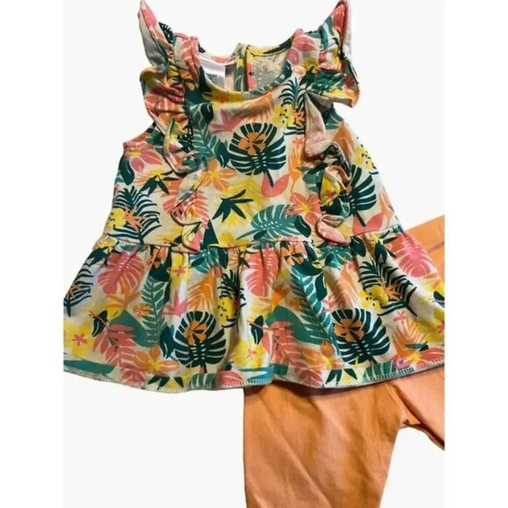 BONNIE JEAN Tropical Print Peplum Top & Orange Shorts Set Toddler Girls Summer O